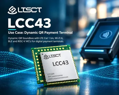 LCC43 module beside a dynamic QR payment terminal